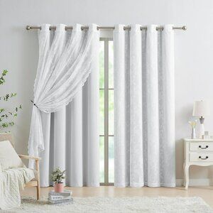 Blackout Curtain Room Darkening Window Curtain 2 White 2 Rose Floral White 52X63